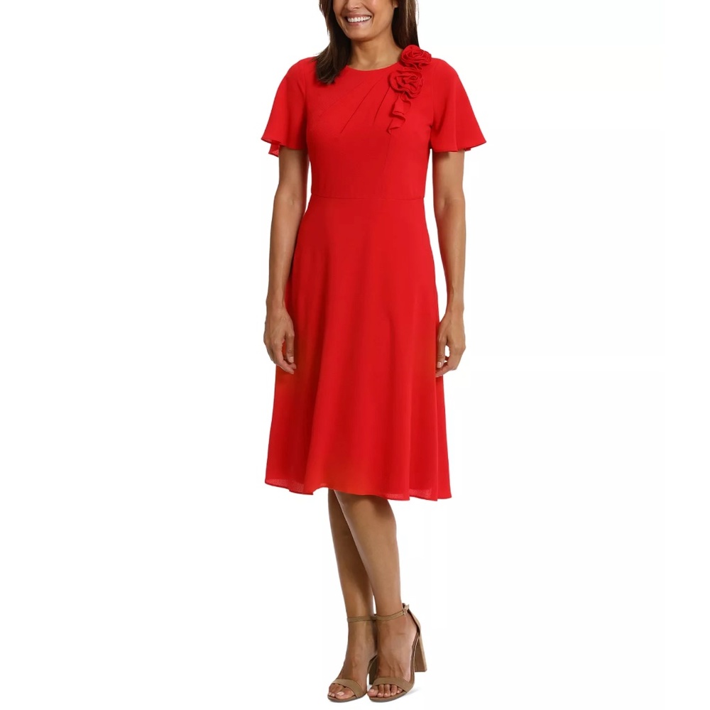 LONDON TIMES: Rosette Fit & Flare Dress (NWT)
